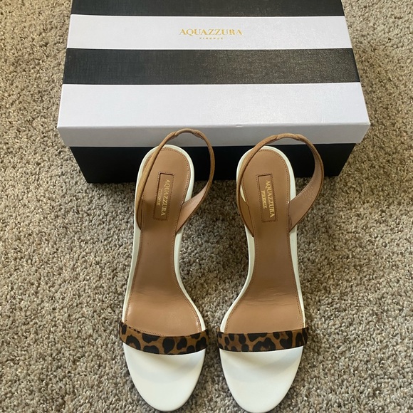 Aquazzura So Nude slingback sandals in white/cheetah NIB